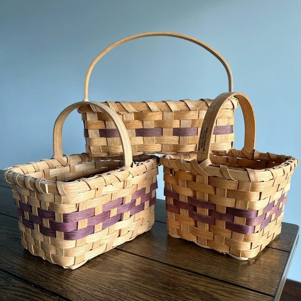 Vintage Hand Woven‎ White Oak Cherokee Gathering Davis Basket Walnut/Bloodroot